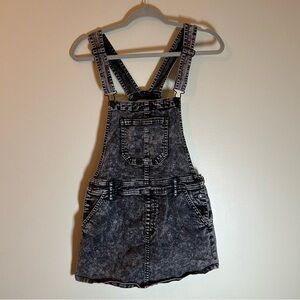 Forever 21 black acid wash denim overall dress, adjustable straps size 27